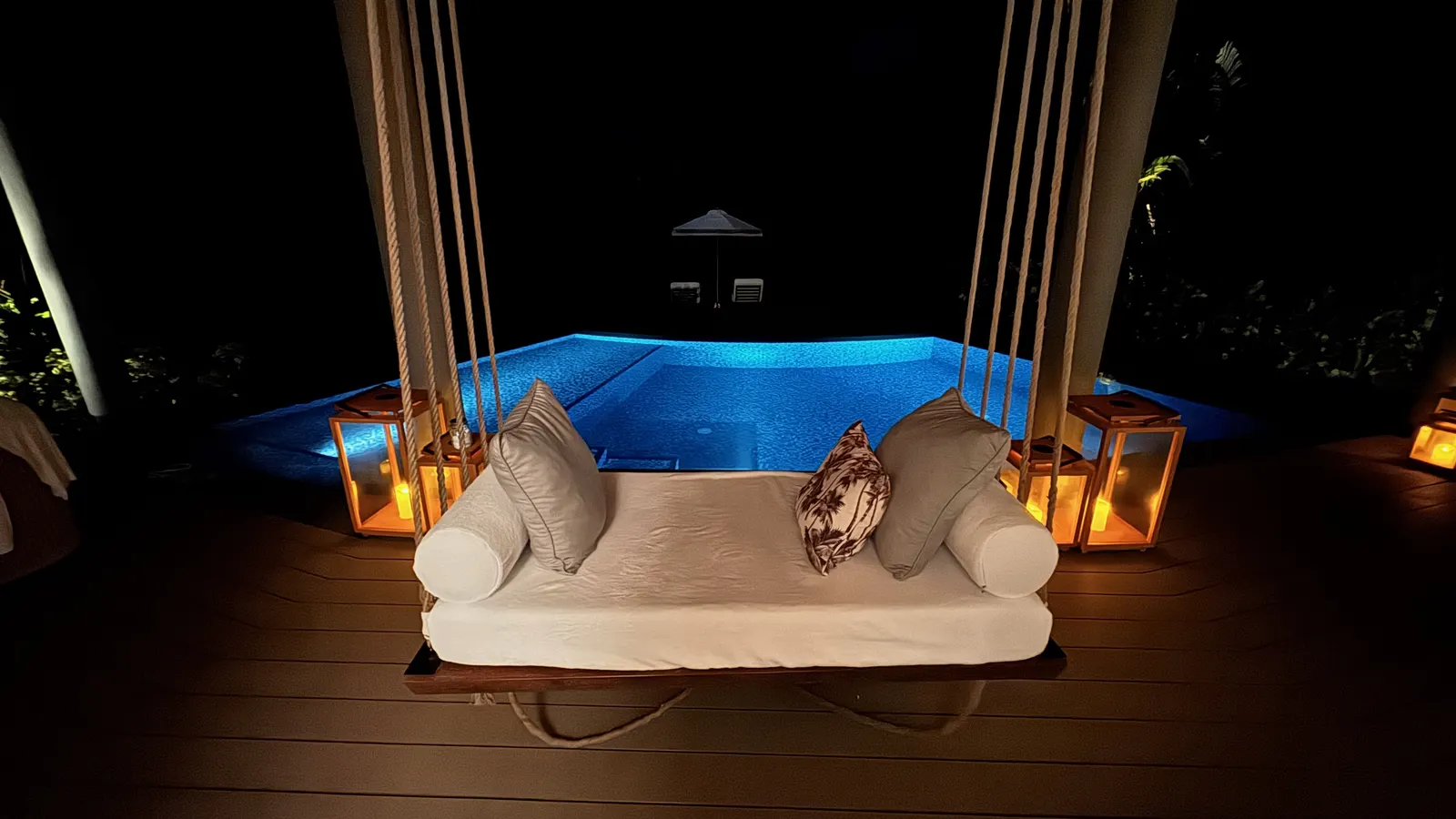 Our villa pool…at night…