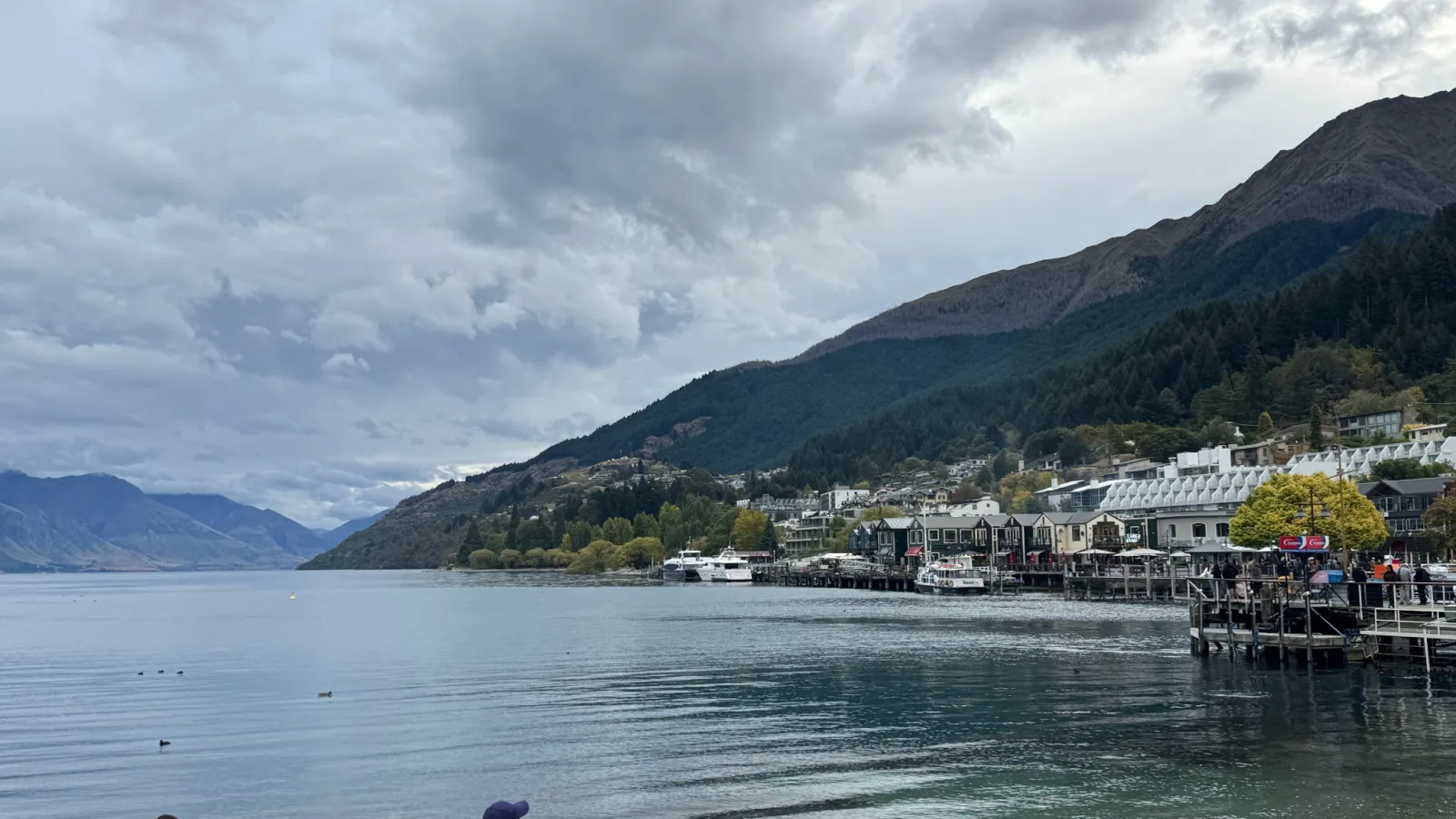 Queenstown waterfront, with shops, restaurants and the lake at its doorstep.