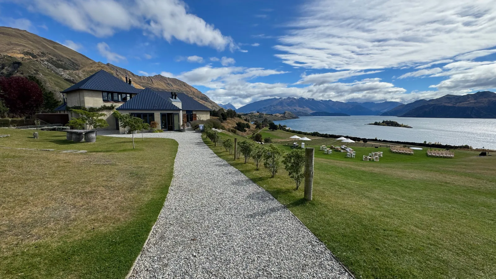 The Rippon winery house and grounds overlooking the lake.