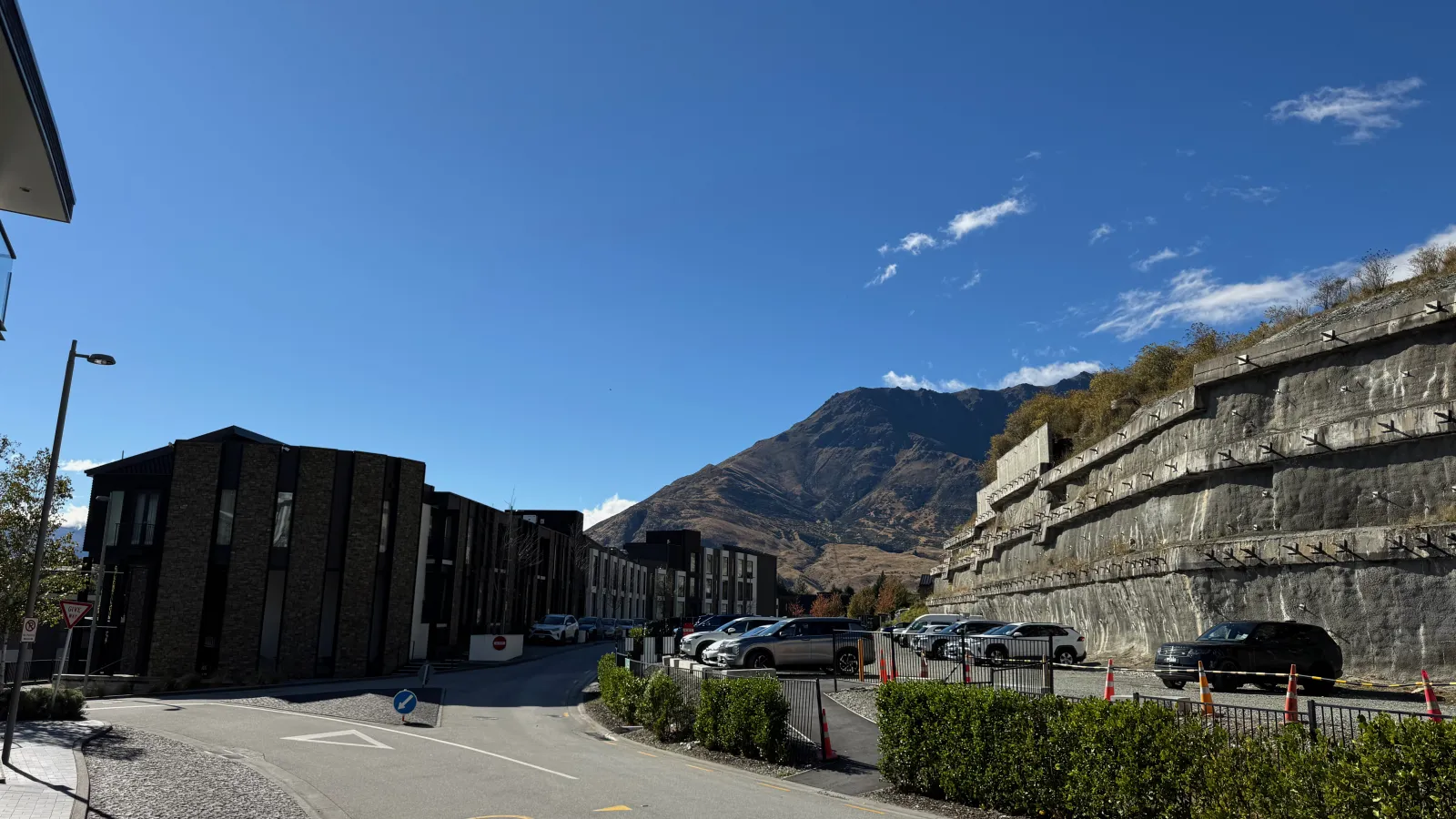 Checking out of the Hilton Queenstown Resort & Spa under clear blue skies, ready for the long drive to Christchurch.