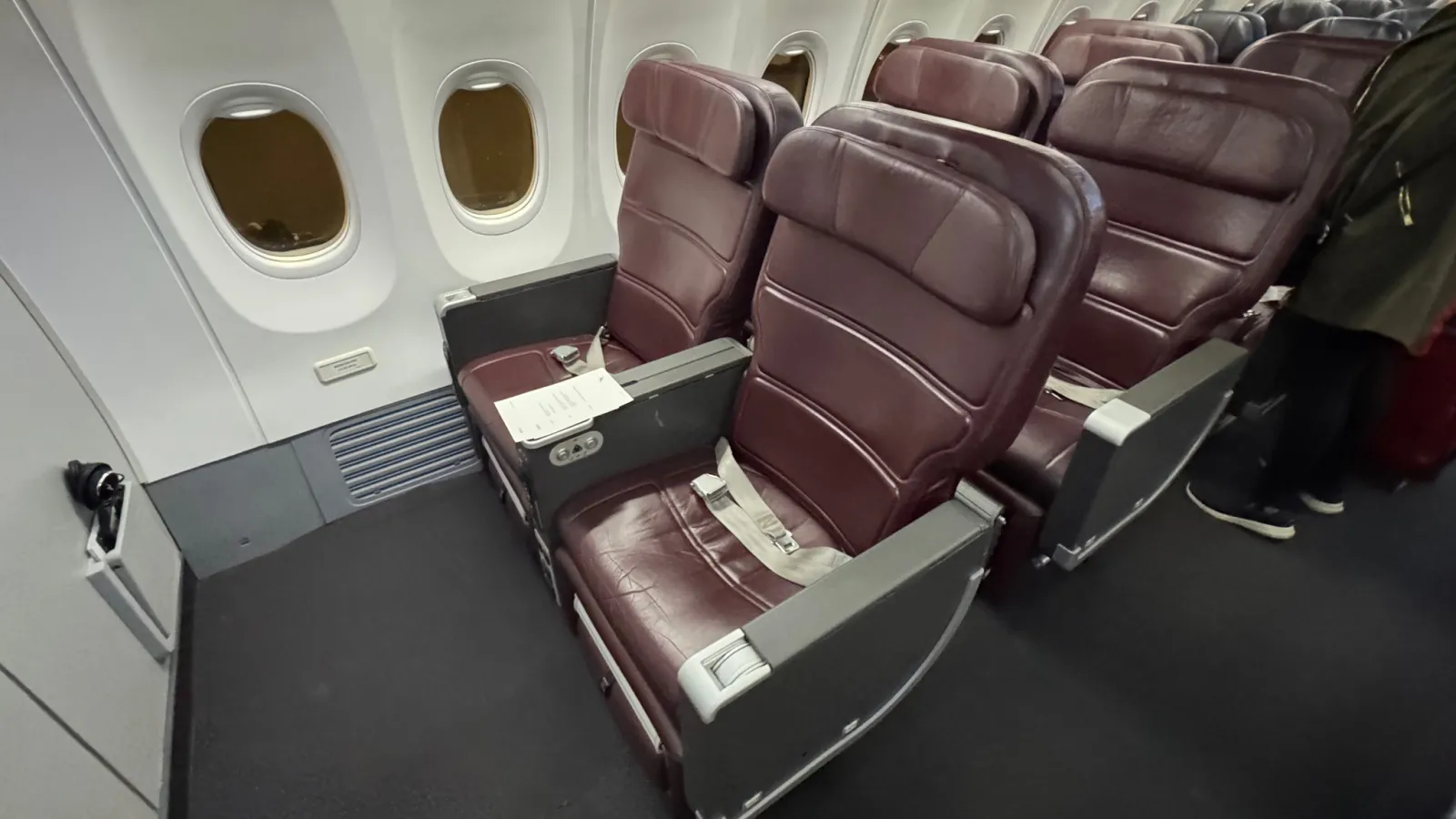 Our seats on the early-morning Christchurch-to-Sydney flight, the first leg of the journey home.